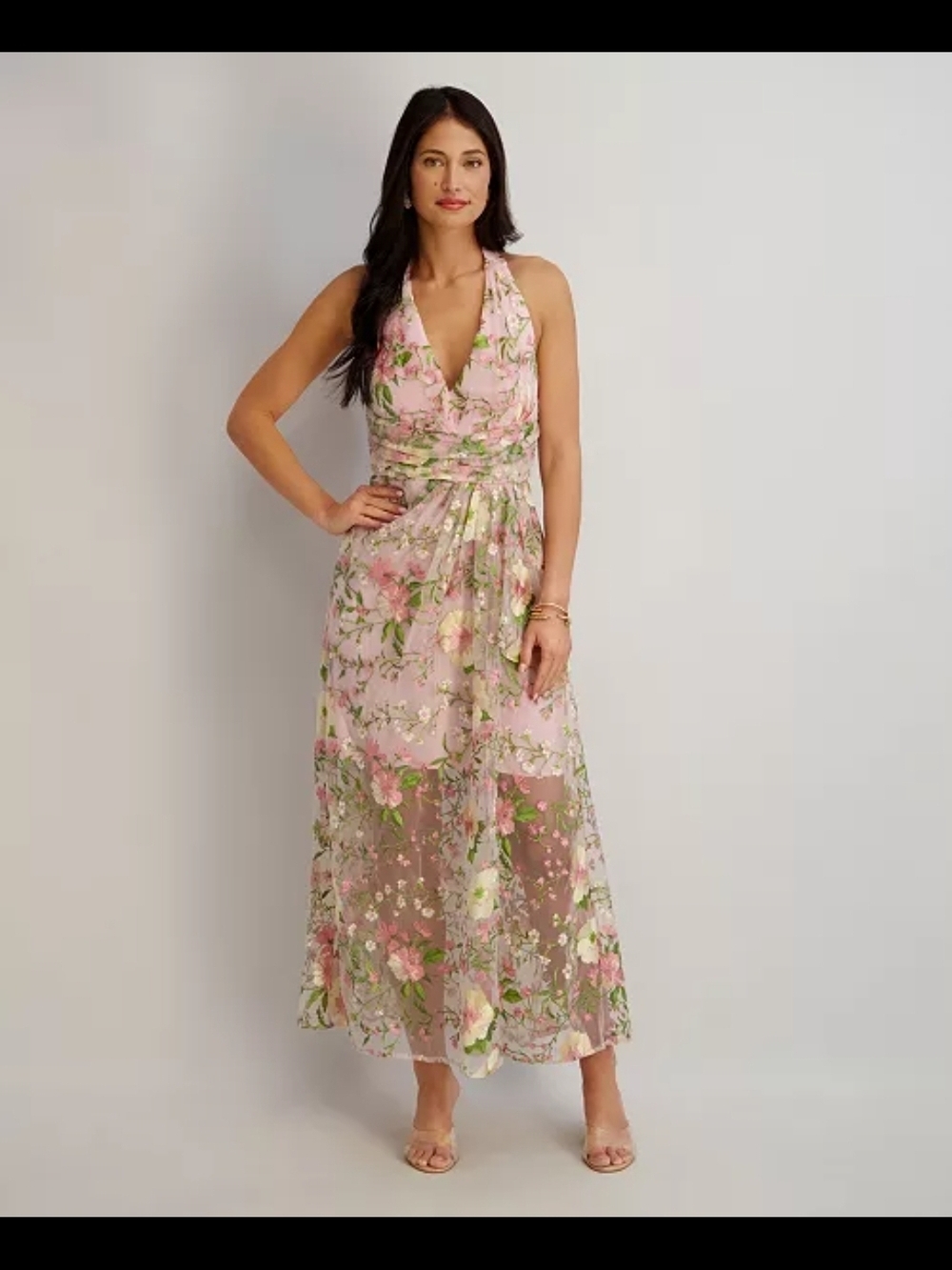 Floral Pink Halter Maxi Dress
